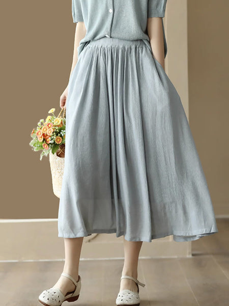 女性のエレガントなソリッドドレープルーズ二層スカート