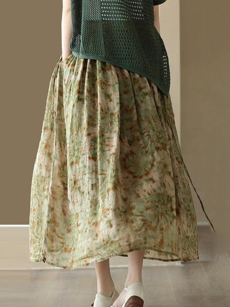 女性夏の芸術的な花柄巾着ルーズラミースカート