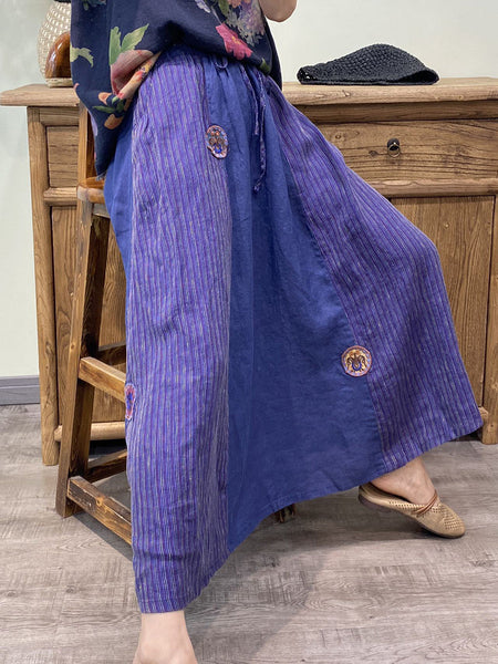 女性ヴィンテージストライプスプライスパッチルーズスカート