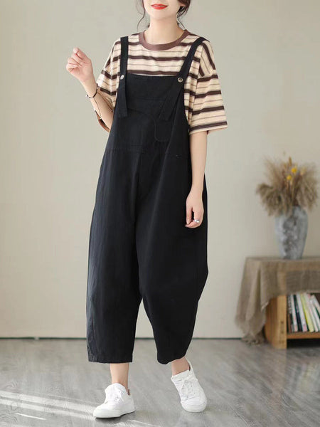 女性春芸術家気ソリッドポケットデニムジャンプスーツ