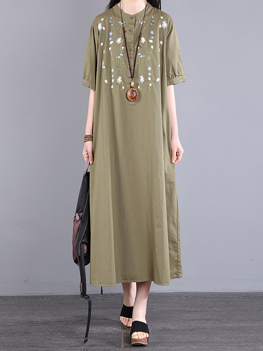 女性の夏のヴィンテージ刺繍ボタンコットンドレス – BIKITO