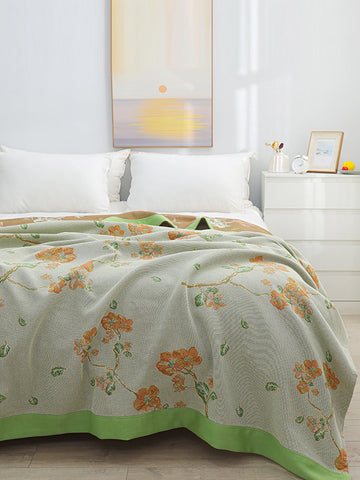 芸術的なフラワーコットンクイーンソファスローブランケット