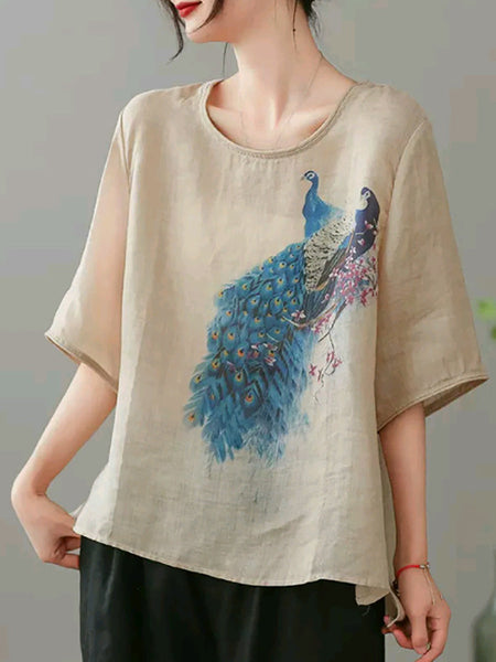 女性の夏のピーコックルーズラミープルオーバーTシャツ