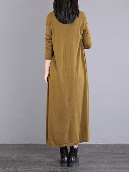 女性長袖ルーズ V ネックフェイクツーピースドレス