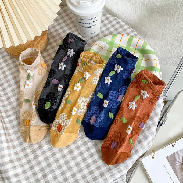 5 足の女性春の甘い花ジャカード ソックス