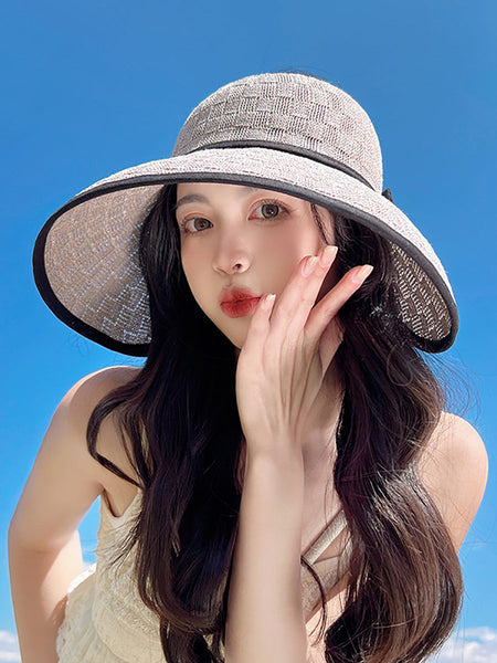 女性カジュアル夏ちょう結びソリッド麦わら帽子