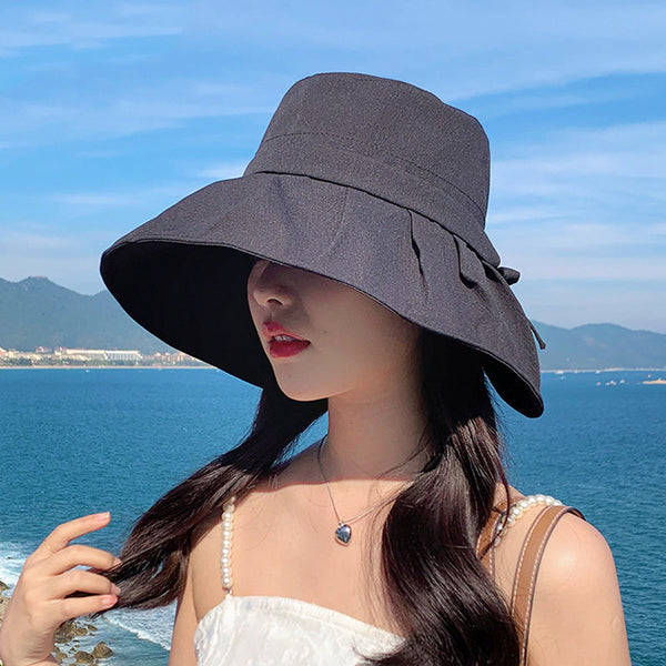 女性の夏の旅行固体日焼け防止巾着帽子