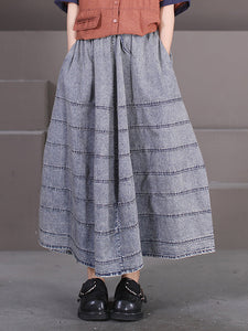女性の夏のカジュアルステッチストライプポケットデニムスカート
