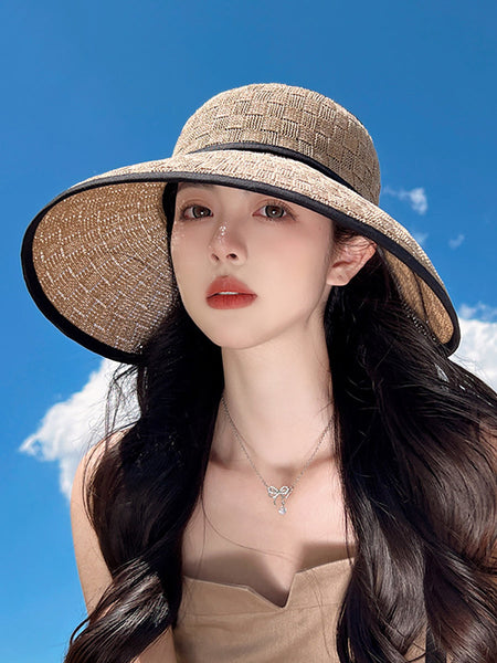 女性カジュアル夏ちょう結びソリッド麦わら帽子