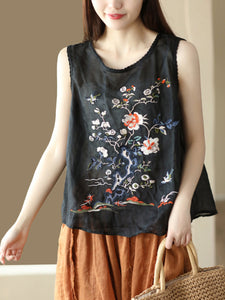 女性ヴィンテージフラワー刺繍レースラミーベストシャツ