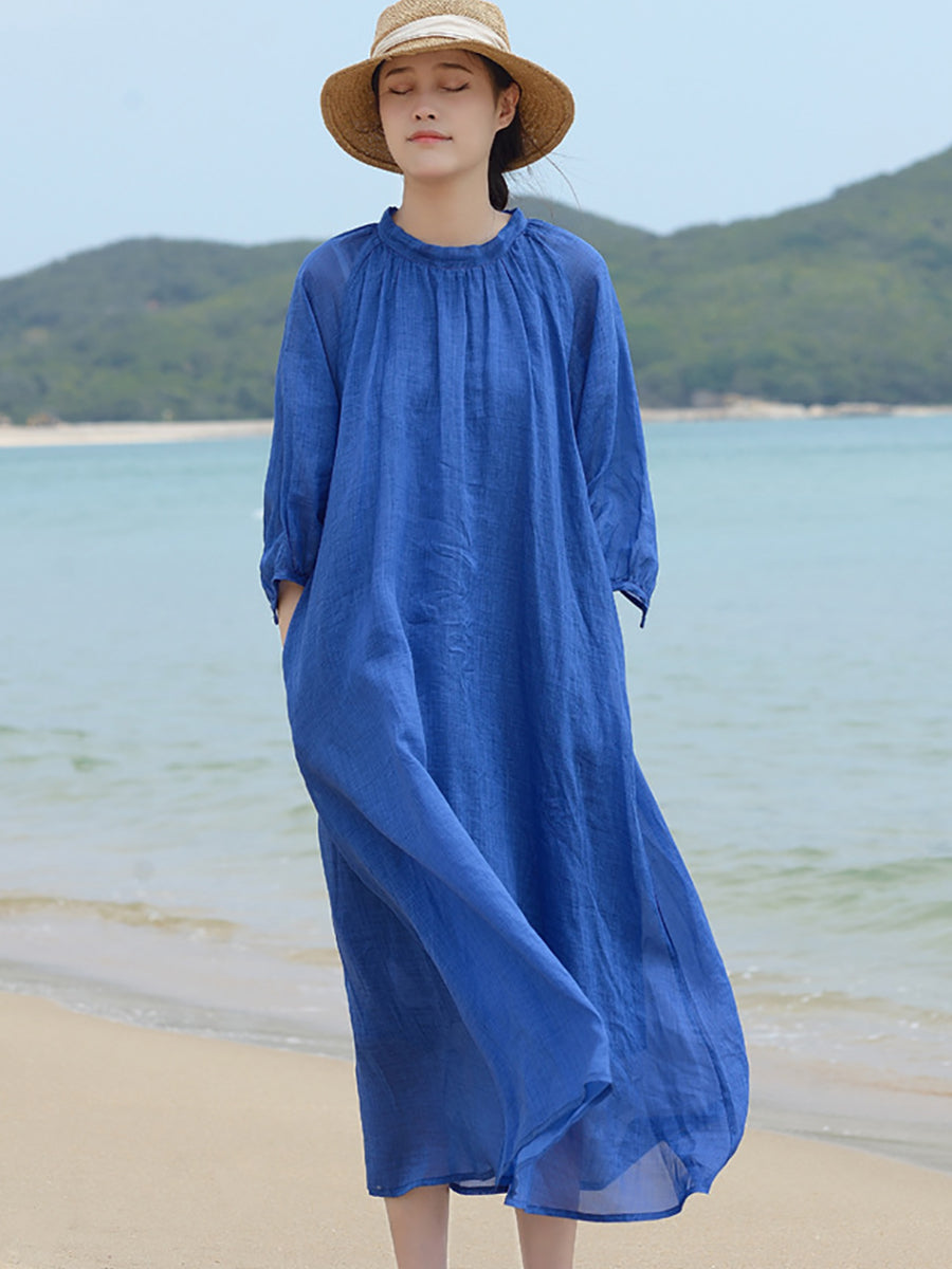 女性の夏のエレガントなブルールーズトラベルラミードレス