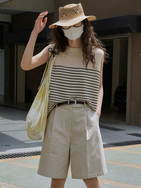女性夏のヴィンテージストライプニットルーズベスト