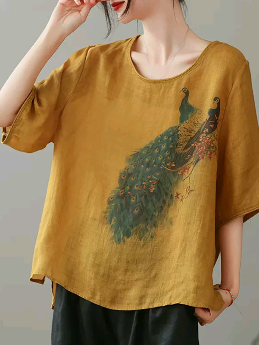 女性の夏のピーコックルーズラミープルオーバーTシャツ