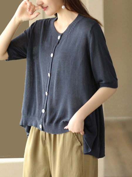 女性の夏のカジュアルソリッドニット半袖カーディガンシャツ