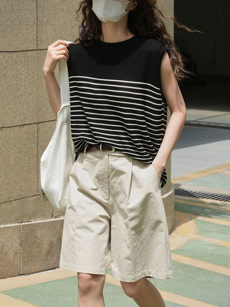 女性夏のヴィンテージストライプニットルーズベスト