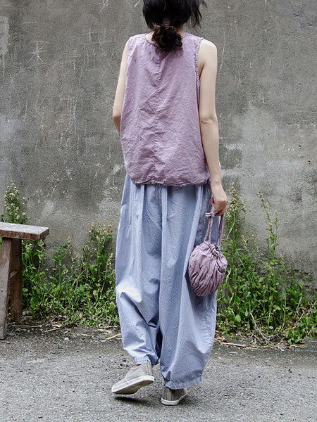 女性ヴィンテージ夏固体薄いボタンベスト + シャツ + パンツ
