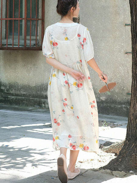 女性の芸術的なザクロボタンサマーラミードレス
