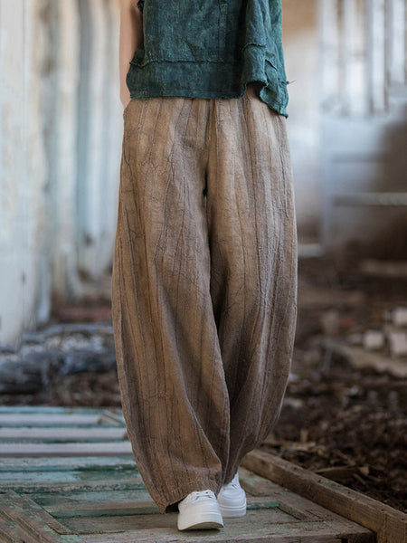 女性の夏のレトロな絞り染めポケットルーズランタンパンツ