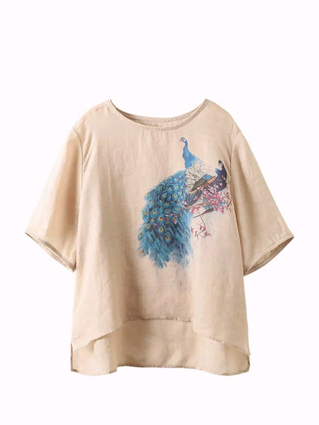 女性の夏のピーコックルーズラミープルオーバーTシャツ