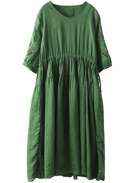 女性ヴィンテージ刺繍ソリッドステッチラミードレス