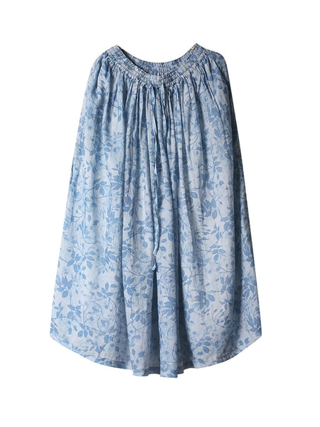 女性夏の芸術的なリーフプリーツ巾着ラミースカート