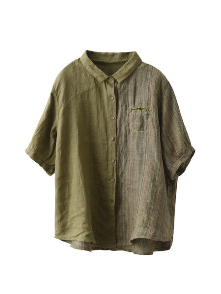 女性夏のレトロなボタンポケットスプライシング T シャツ