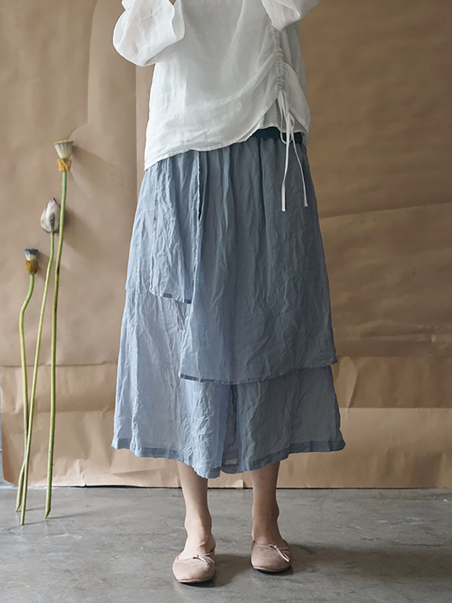 女性カジュアル夏二層固体薄いラミーパンツ