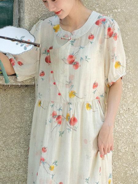 女性の芸術的なザクロボタンサマーラミードレス