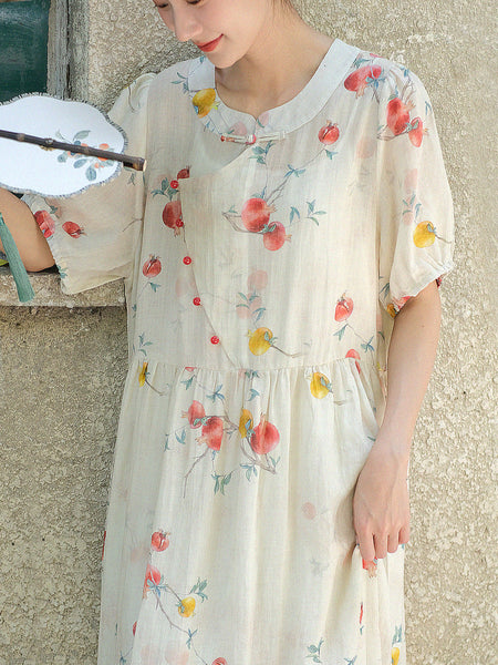 女性の芸術的なザクロボタンサマーラミードレス