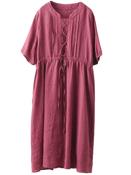 女性の夏の巾着ドレープ固体ルーズラミードレス