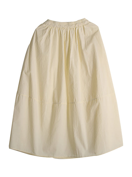 女性の夏のソリッドルーズポケット巾着コットンスカート