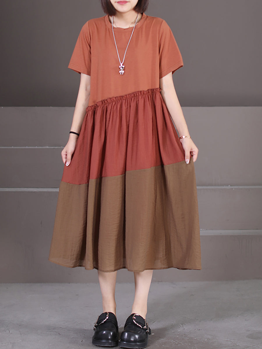 ★Coast Vネックｘプリーツカラーブロック 魅惑的ドレス★ 女性夏の芸術的なカラーブロックスプライスレースワークドレス