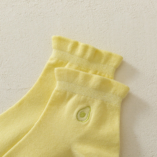 5 足の女性ソリッドフルーツ刺繍ソックス