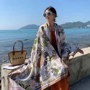 女性の夏の旅行フラワー日焼け止めショールスカーフ