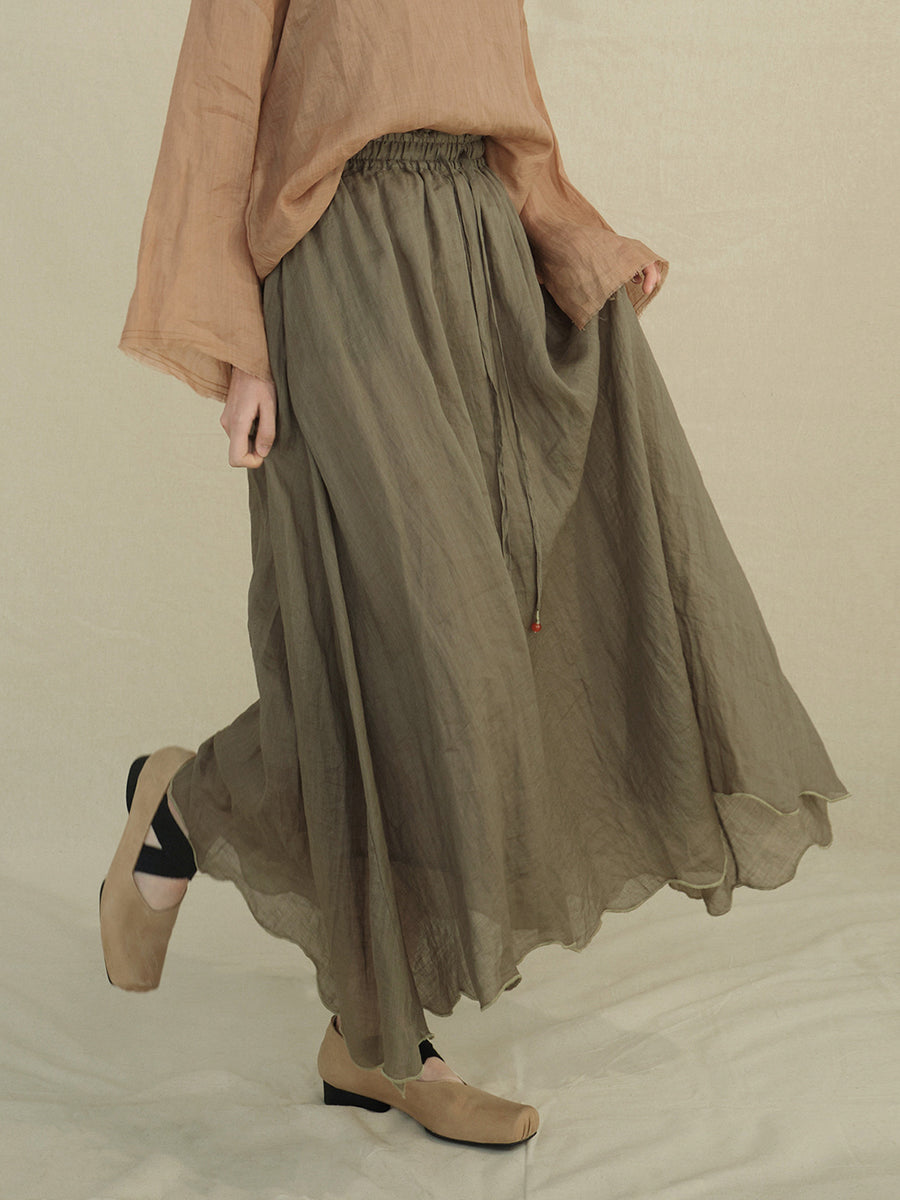 女性の夏のヴィンテージソリッド巾着二層スカート