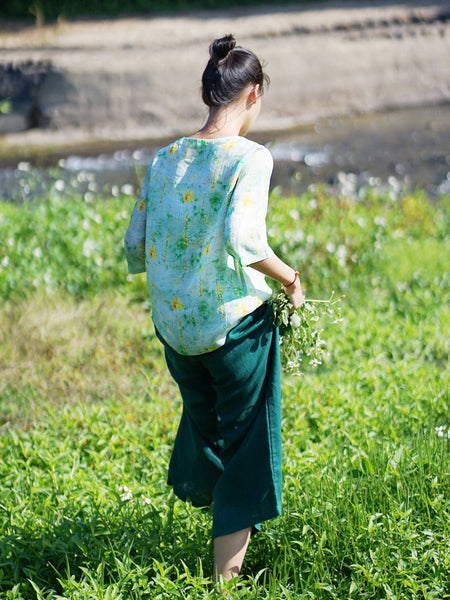 女性夏プレーリーシックフラワー薄いOネックラミーシャツ