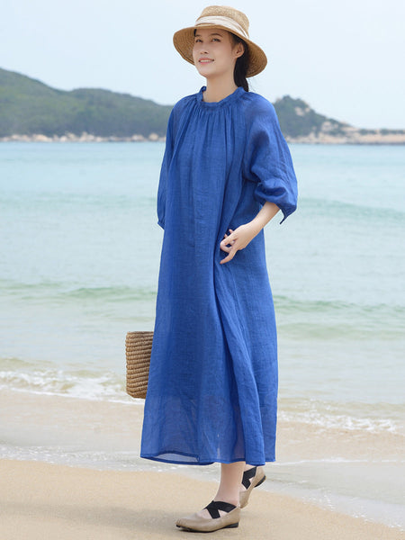女性の夏のエレガントなブルールーズトラベルラミードレス