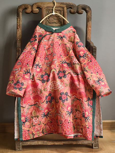 女性ヴィンテージ花柄手作りカエルスプリットヘムドレス