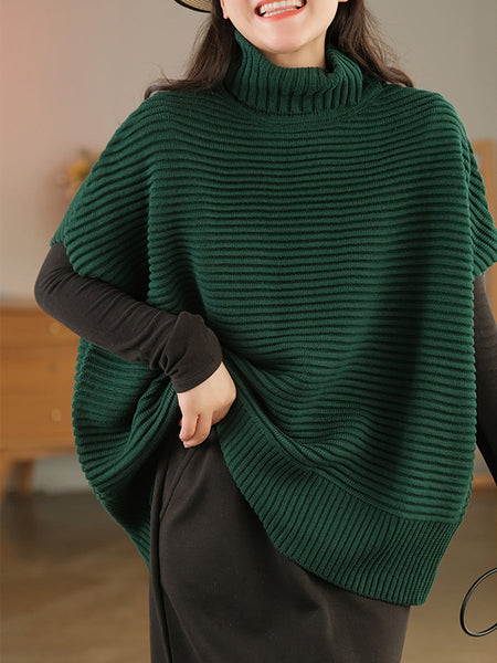 女性タートルネック半袖ルーズプルオーバーセーター