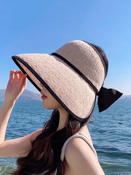 女性カジュアル夏ちょう結びソリッド麦わら帽子