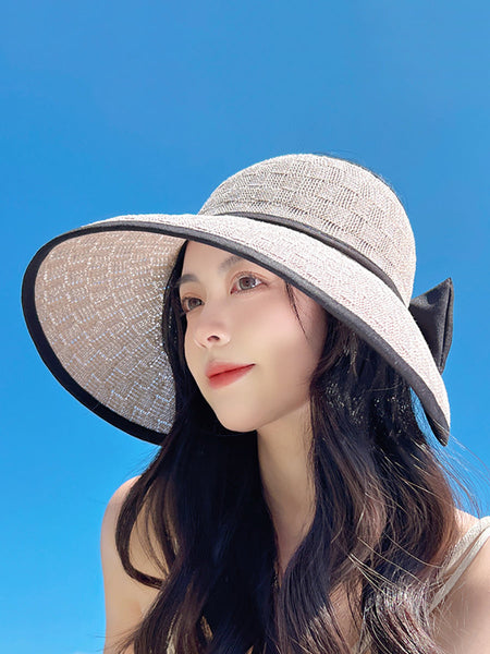 女性カジュアル夏ちょう結びソリッド麦わら帽子
