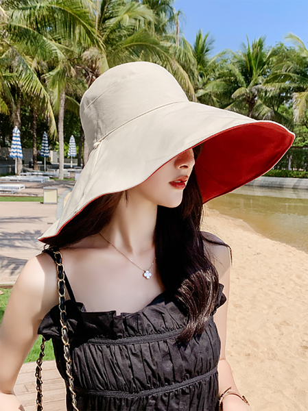 女性ファッション固体大きなつば巾着日焼け防止帽子