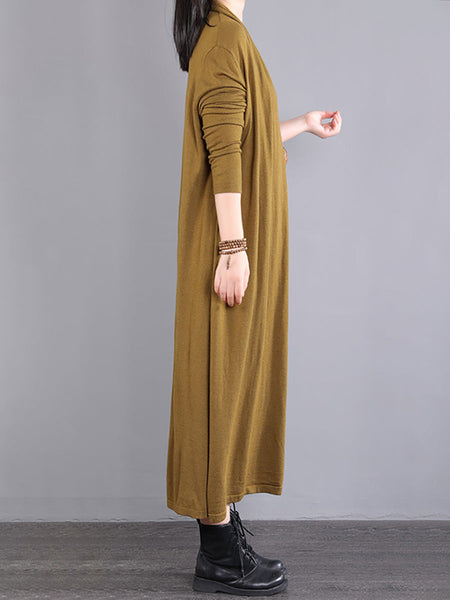女性長袖ルーズ V ネックフェイクツーピースドレス