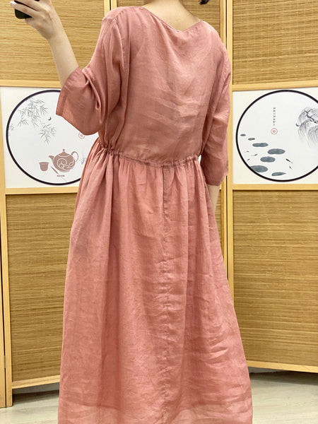 女性夏芸術家気刺繍ツリー巾着ルーズドレス