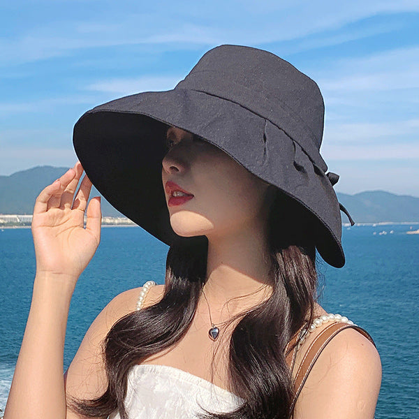 女性の夏の旅行固体日焼け防止巾着帽子