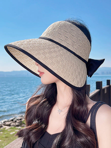 女性カジュアル夏ちょう結びソリッド麦わら帽子