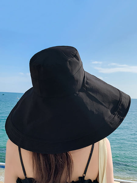 女性カジュアルカラーブロック巾着旅行日焼け防止帽子