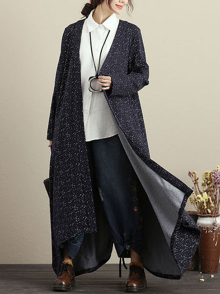 女性のためのプラスのサイズのカーディガン長袖ブルー秋冬コート