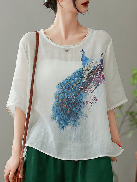 女性の夏のピーコックルーズラミープルオーバーTシャツ