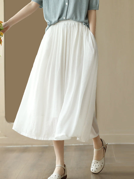 女性のエレガントなソリッドドレープルーズ二層スカート